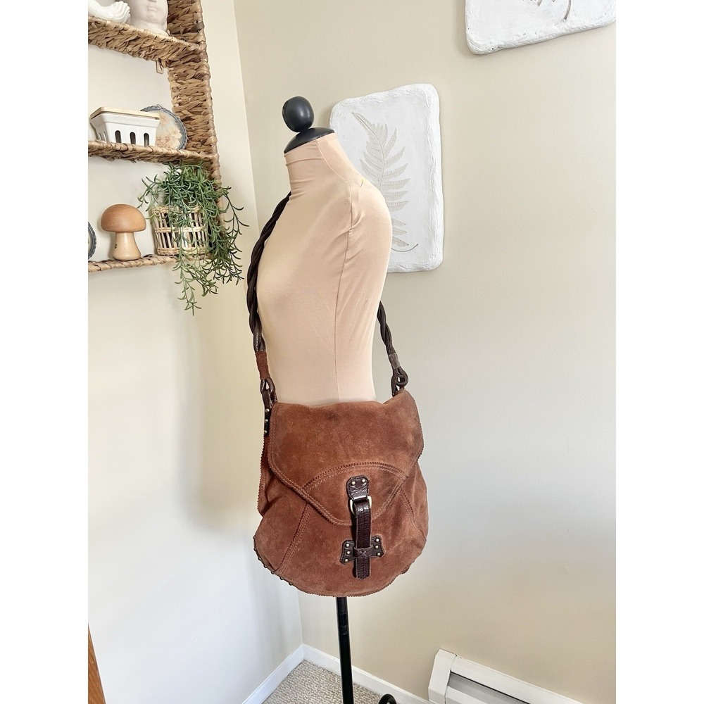 RARE Y2K Vintage‎ Lucky Brand Suede Leather Crossbody Saddle Bag